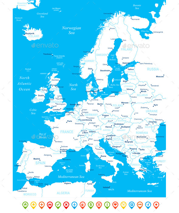 Europe Map and Navigation Icons Europe Map and Navigation Icons