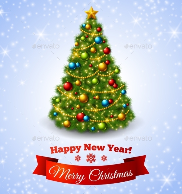 Christmas Fir Tree with Colorful Baubles Christmas Fir Tree with Colorful Baubles