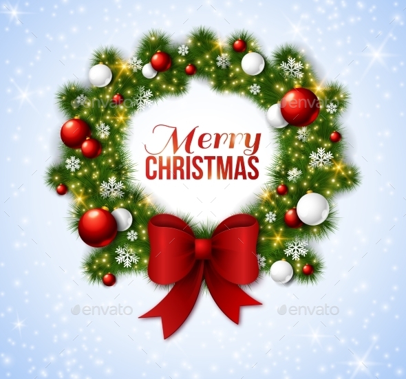 Christmas Wreath with Red Aand White Baubles Christmas Wreath with Red Aand White Baubles