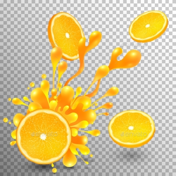 Orange Slice With Juice Splash On Transparent Grid Orange Slice With Juice Splash On Transparent Grid