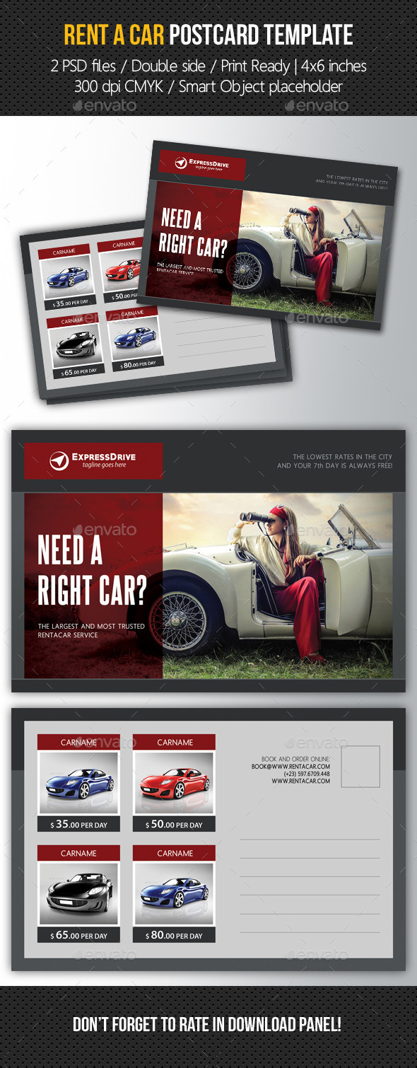 Rent A Car Postcard Template V01 - Cards & Invites Print Templates