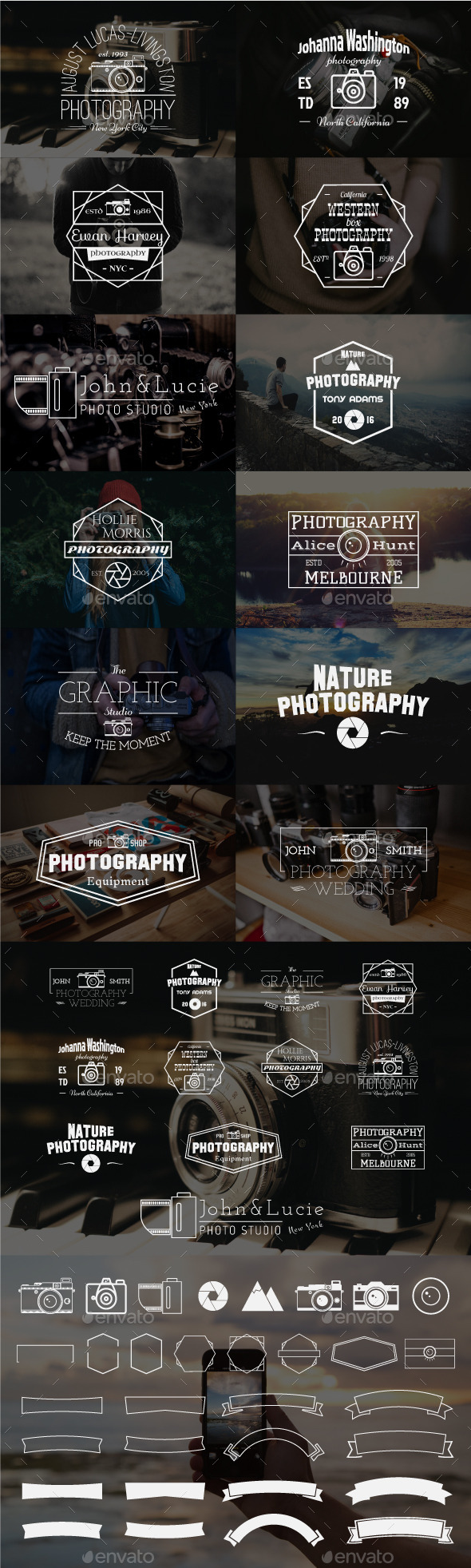 12 Vintage Photography Badges - Badges & Stickers Web Elements