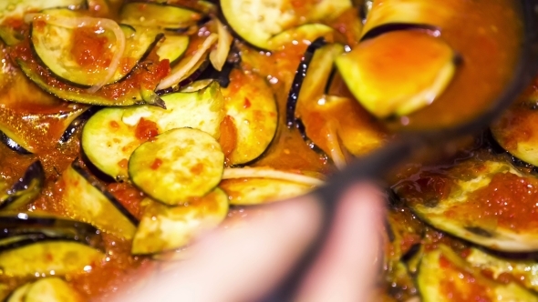 Slices Of Aubergines In Adjika Sauce