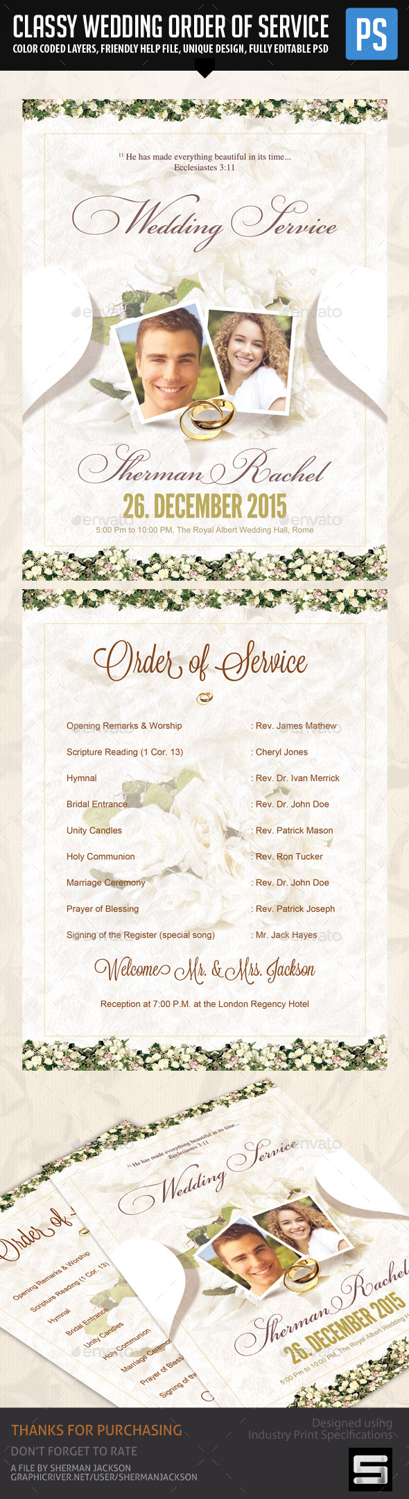 Classy Wedding Order of Service Template - Weddings Cards & Invites