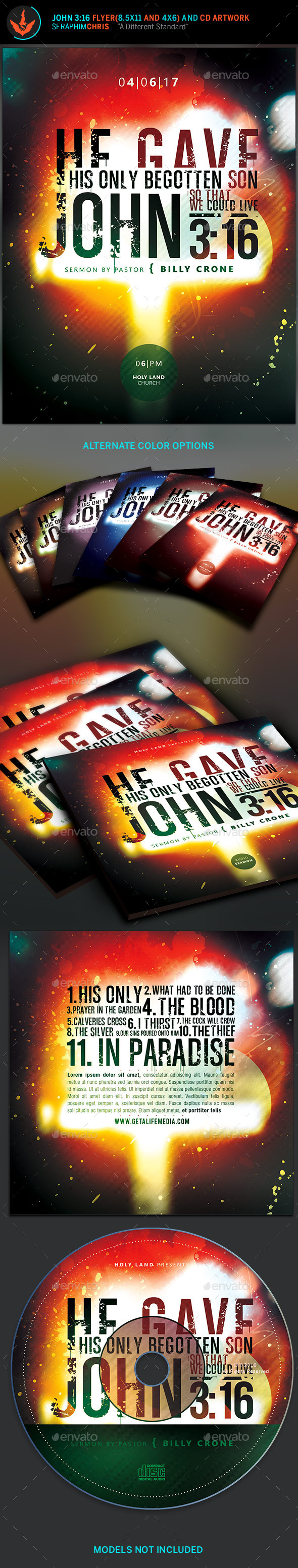 John 3:16 Typography Flyer and CD Template - Church Flyers