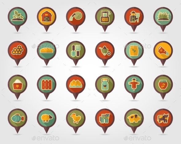 Farm Garden Flat Mapping Pin Icon With Long Shadow Farm Garden Flat Mapping Pin Icon With Long Shadow