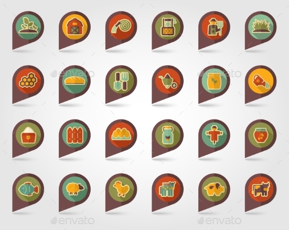 Farm Garden Flat Mapping Pin Icon With Long Shadow Farm Garden Flat Mapping Pin Icon With Long Shadow