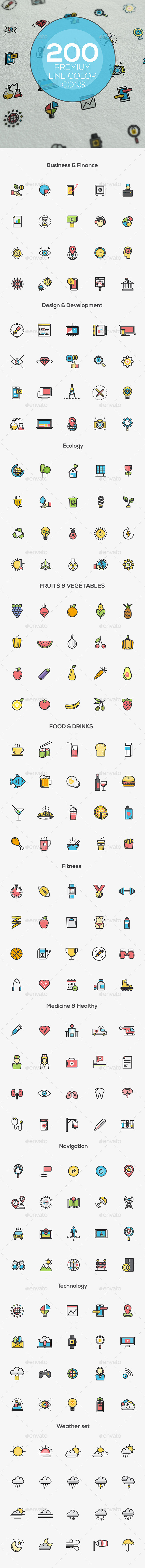 Set of modern Color Line Icons - Icons