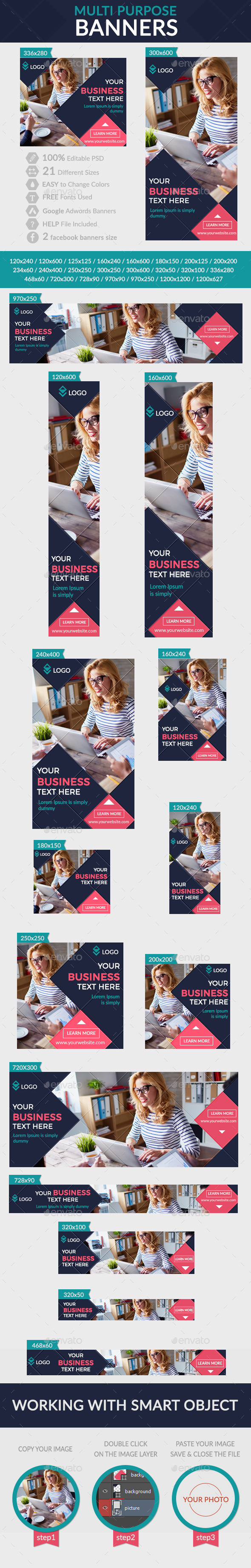 Multi Purpose Banners + Facebook banners - Banners & Ads Web Elements