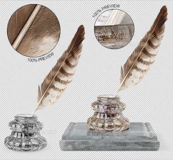 Vintage Inkwell and Quill - Home & Office Isolated Objects