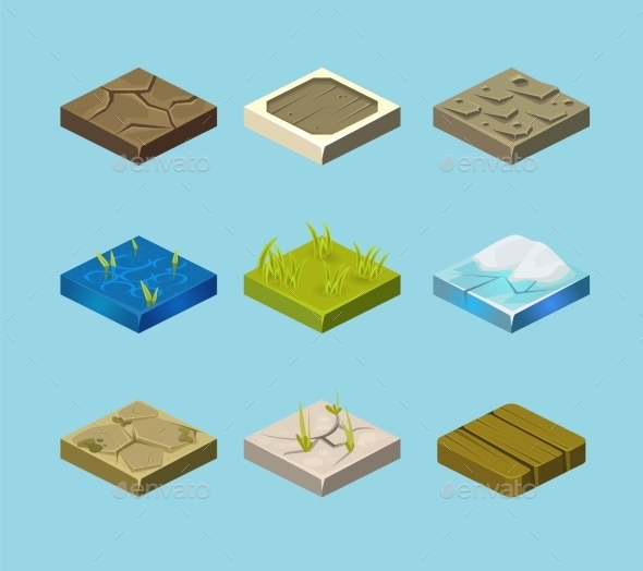 Set Of Ground Surfaces Grass Rocks And Water Set Of Ground Surfaces Grass Rocks And Water