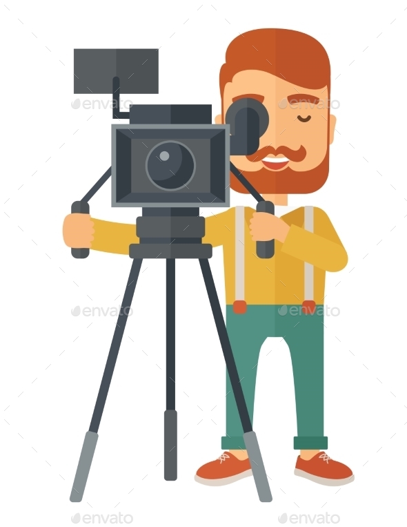 Videographer And His Video Cam With Tripod. - People Characters