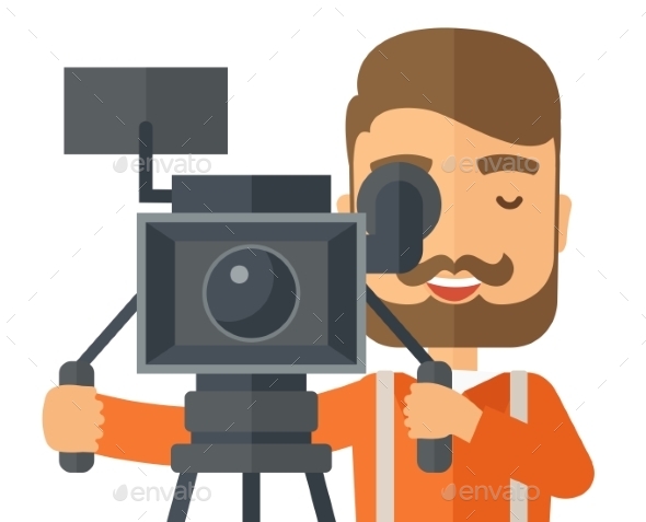 Videographer And His Video Cam With Tripod Videographer And His Video Cam With Tripod