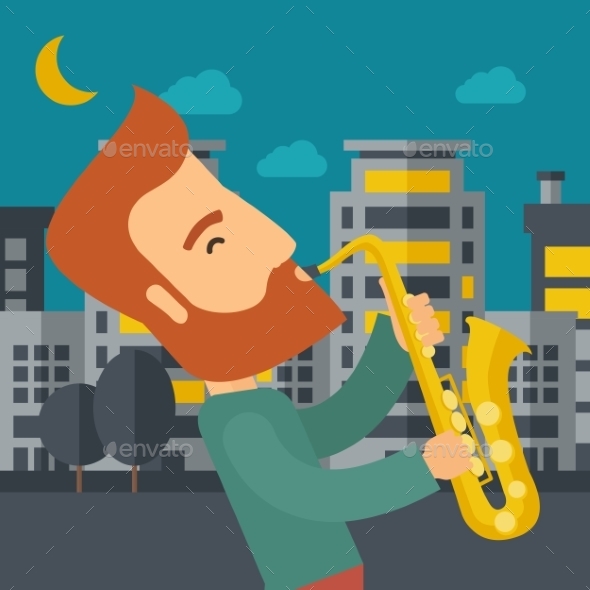 Saxophonist Playing In The Streets At Night - Backgrounds Decorative