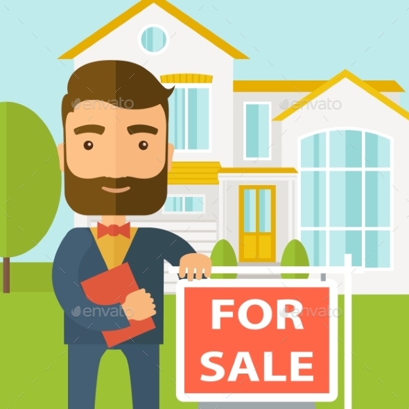 Real Estate Agent Standing Beside The For Sale - Retail Commercial / Shopping