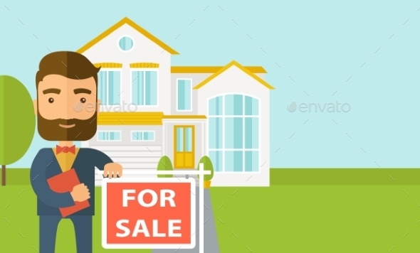 Real Estate Agent Standing Beside The For Sale - Retail Commercial / Shopping