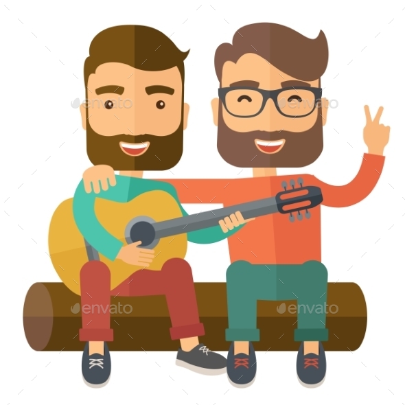 Two Men Playing a Guitar Two Men Playing a Guitar