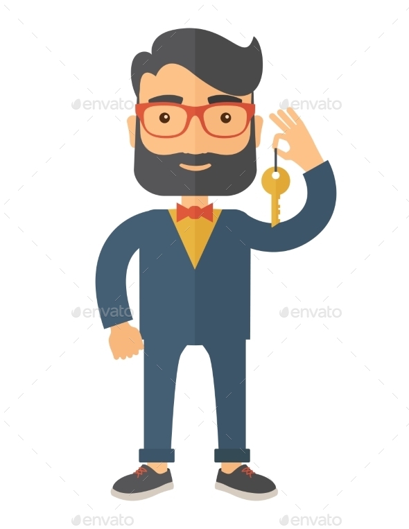 Business Man Holding a Golden Key Business Man Holding a Golden Key