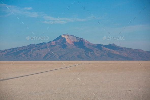 Panorama of the Salar of Uyuni with blue sky, Bolivia - Stock Photo - Images