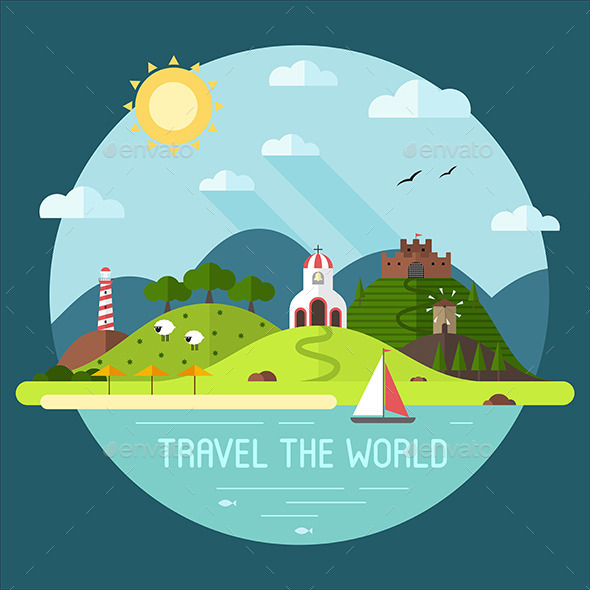 Travel Island Flat Style Landscape Travel Island Flat Style Landscape