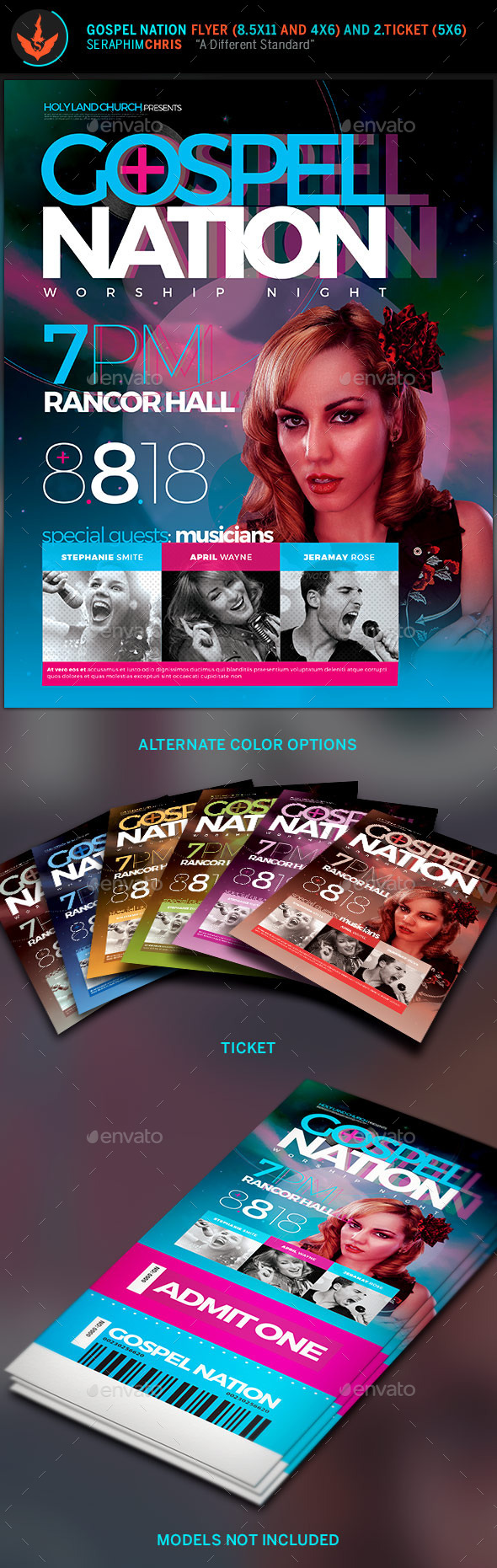 Gospel Nation Flyer and Ticket Template - Clubs & Parties Events