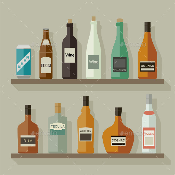 Flat Icons Alcoholic Beverages - Man-made Objects Objects