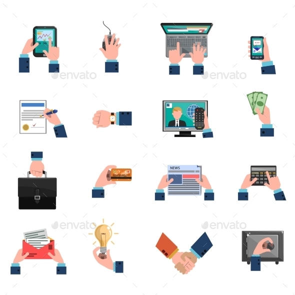 Business Hands Icons Flat Set