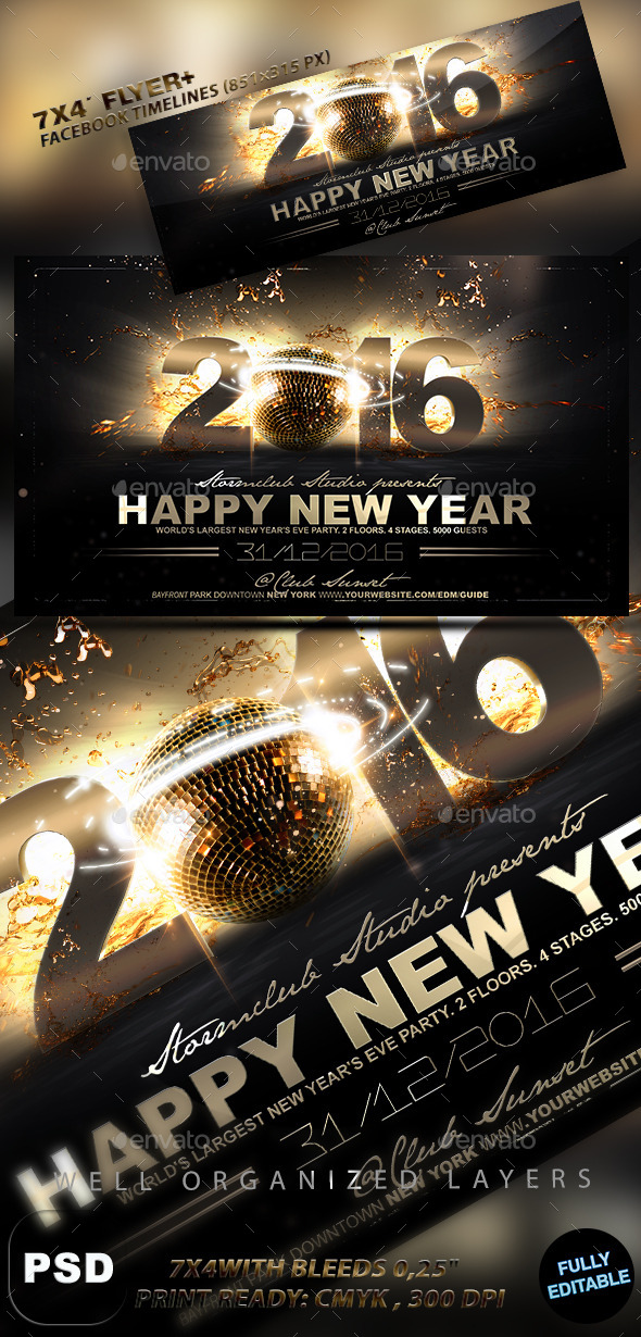 Happy New Year Flyer Template by Stormclub | GraphicRiver