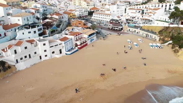 Picturesque Carvoeiro beach and resort town, Algarve. Aerial panoramic view  alt