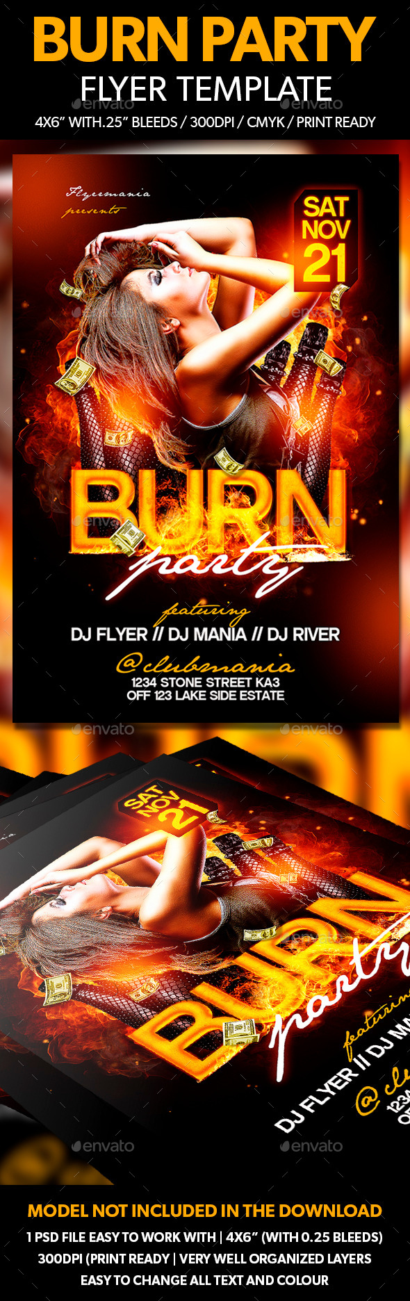 Burn Party Flyer Template - Clubs & Parties Events