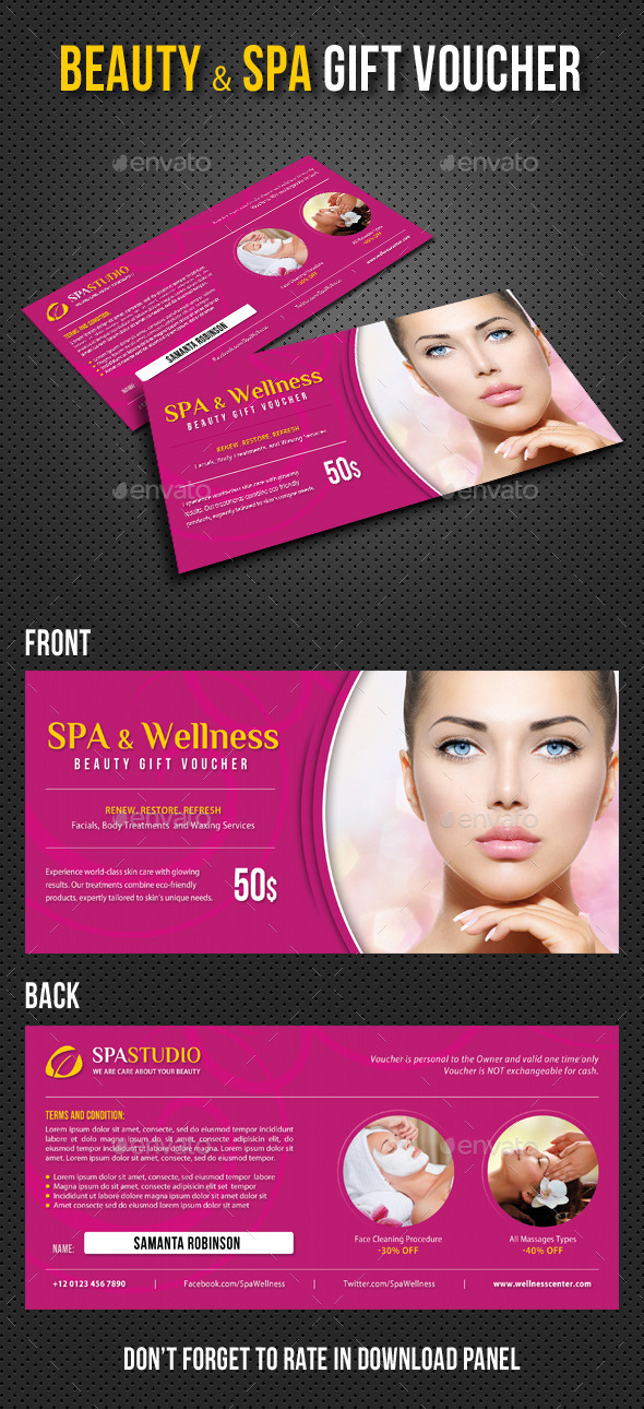 Spa and Wellness Gift Voucher V02 - Cards & Invites Print Templates