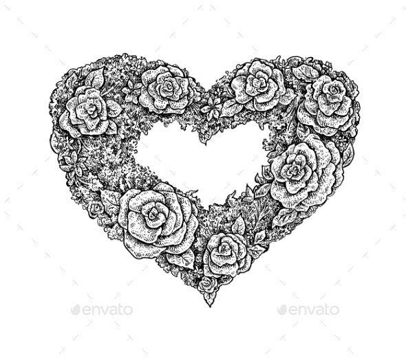 Vintage Style Ink Floral Heart Frame Vintage Style Ink Floral Heart Frame