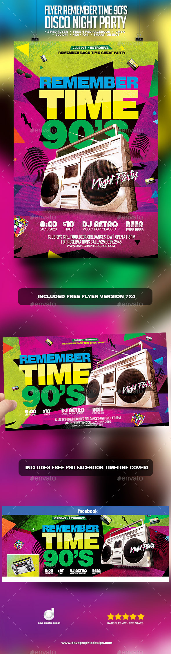 Flyer Remember Time 90's - Disco Night Party - Clubs & Parties Events