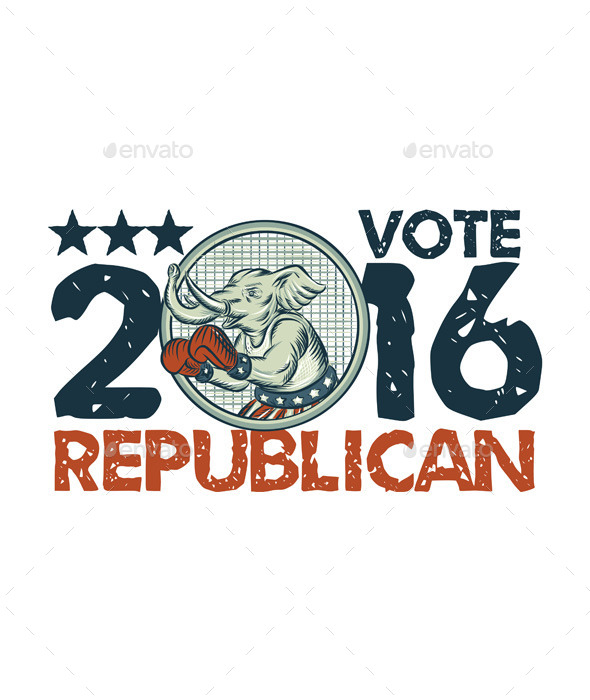 Vote Republican 2016 Elephant Boxer Circle Etching - Animals Characters