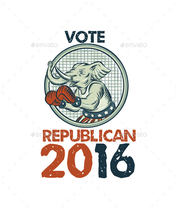 Vote Republican 2016 Elephant Boxer Etching - Animals Characters