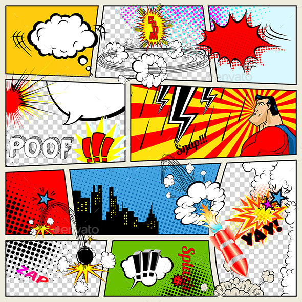 Comics Template. Vector Retro Comic Book Speech Bubbles Illustration - Abstract Conceptual