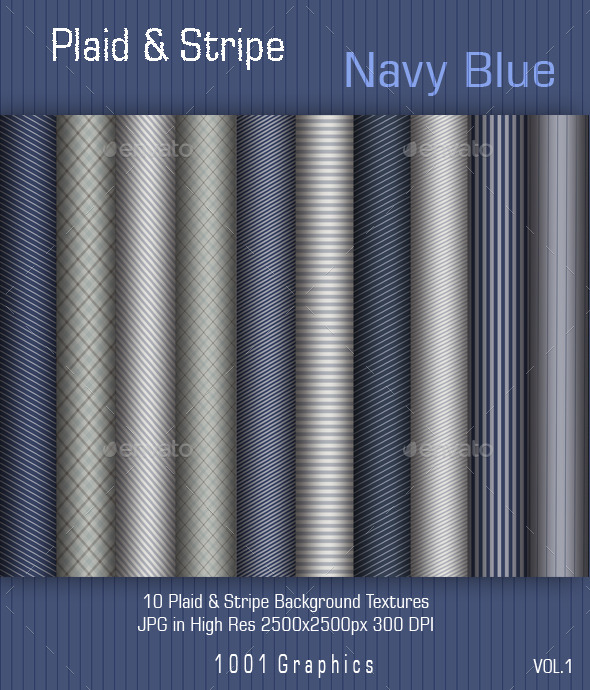 10 Plaid & Stripe "Navy Blue" Papers - Patterns Backgrounds
