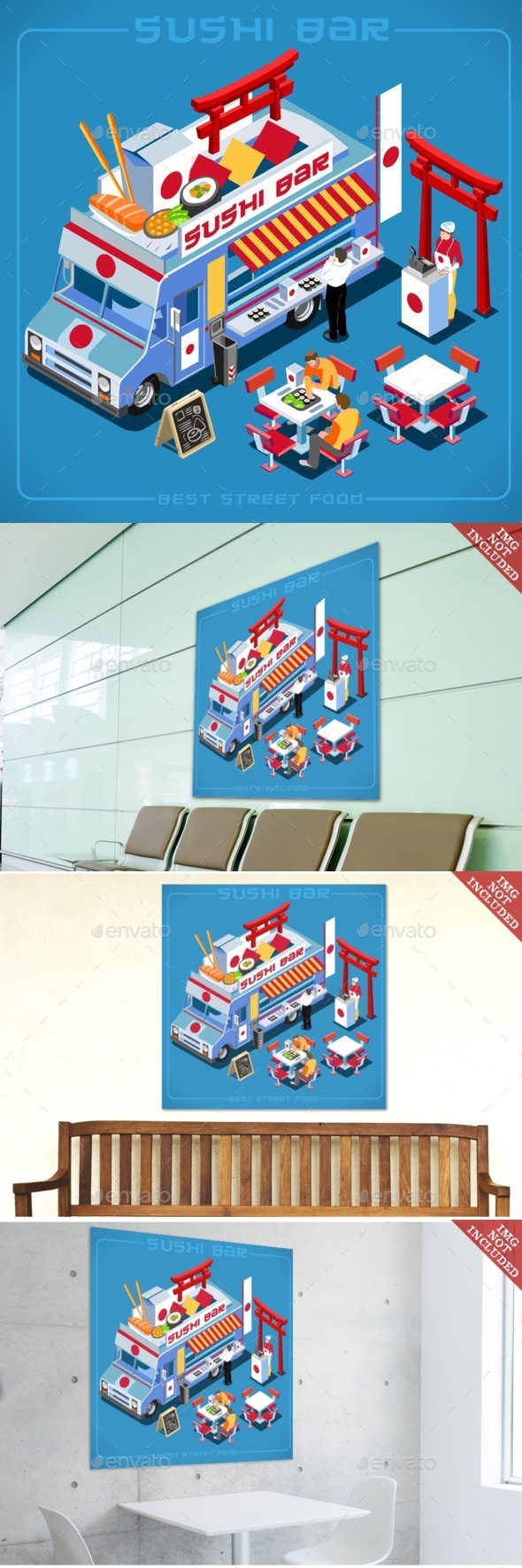 Isometric Food Truck Vehicle - Food Objects