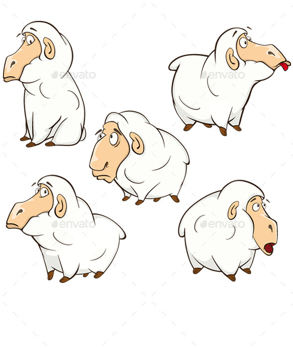 Set of Cartoon Sheep - Animals Characters