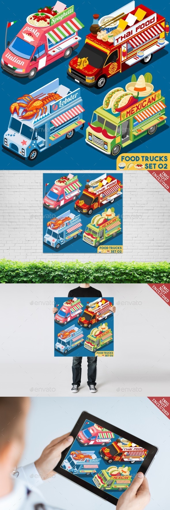 Food Truck Set02 Vehicle Isometric Food Truck Set02 Vehicle Isometric