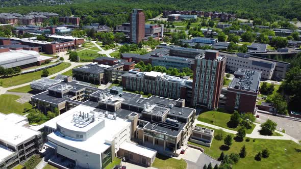 Binghamton University in Binghamton, New York.  Aerial drone footage alt