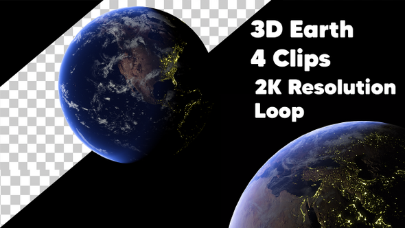 3D Earth Globe 4 Clips 2K Resolution