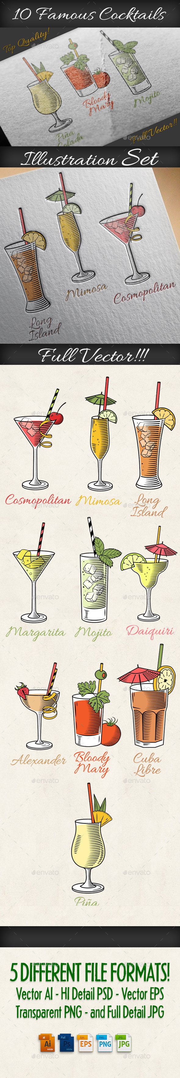 Cocktails Illustrations Set - Food Objects