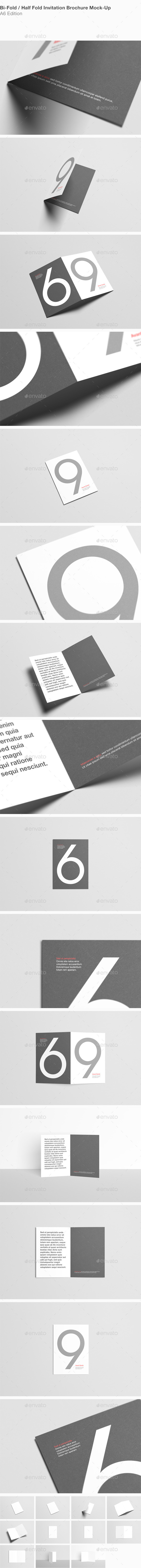 A6 Bi-Fold Half-Fold Invitation Brochure Mock-Up A6 Bi-Fold Half-Fold Invitation Brochure Mock-Up