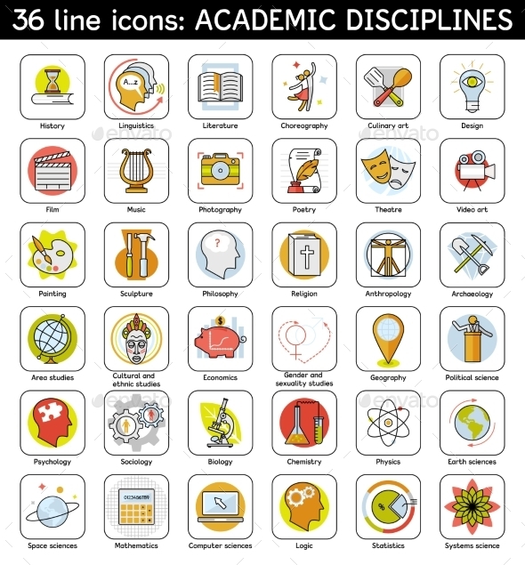 Set Of Academic Disciplines Icons Set Of Academic Disciplines Icons