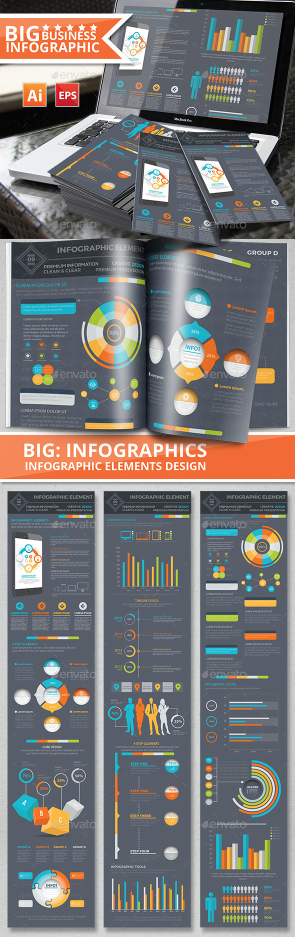 Infographic Elements Design on Dark Background Infographic Elements Design on Dark Background
