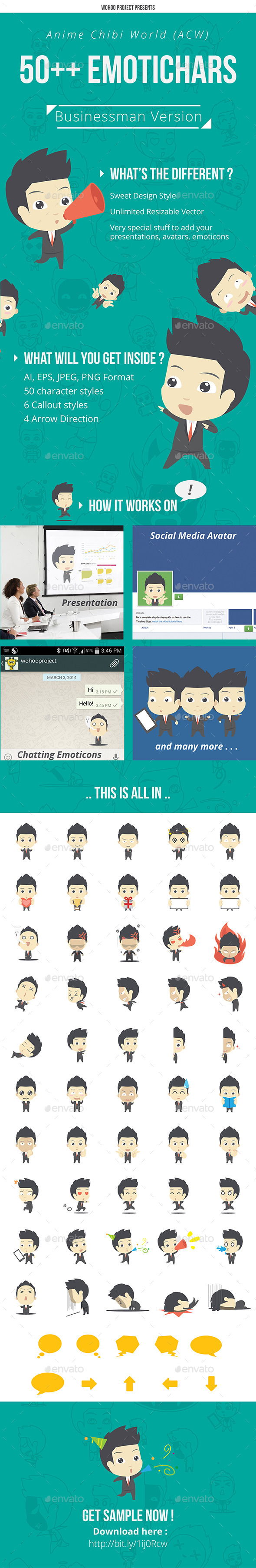 50+ Emotichars Businessman Version - People Characters
