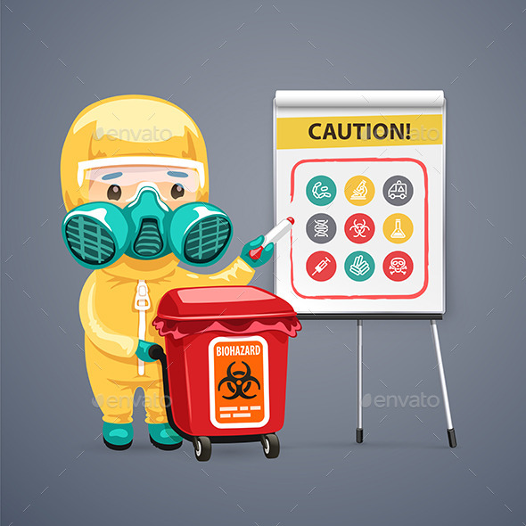 Caution Biohazard Poster with Doctor and Flipchart Caution Biohazard Poster with Doctor and Flipchart