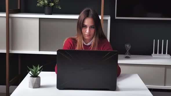 Euphoric Lady Gets New Distance Job Opportunity Reads Good News in Email Rejoices Victory Feels alt