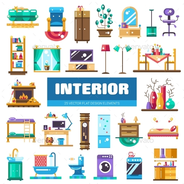Set of Modern Flat Design Interior Icons Set of Modern Flat Design Interior Icons